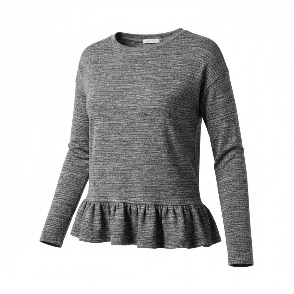 Banana Republic Top Womens S Gray Excellent Peplum Ruffle Hem Knit 387262-01